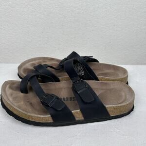 Cushionaire Luna Womens Size 7 M Cork Footbed Black Flat Sandal Boho beachy